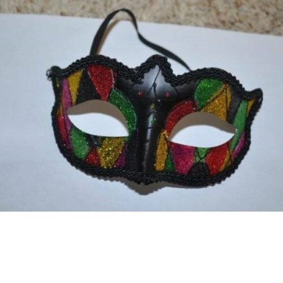 Masquerade Mask Halloween Mardi Gras Black Multi Color Plastic Eye Mask Party - Picture 1 of 2